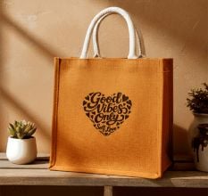 Good Vibes Only Heart Jute Tote Bag